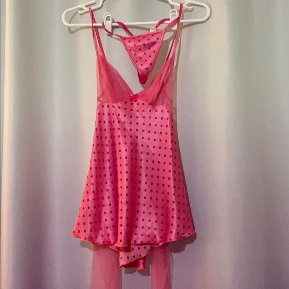 Cute Open-Back Tied Pink Dotted Chemise w/Thing SM